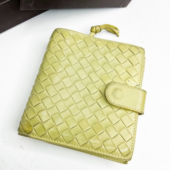 Bottega Veneta Cream Mushroom/Yellow Hue Woven Leather French Flap Wallet - Picture 2 of 10